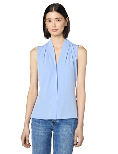 Calvin Klein Women's Sleeveless V-Neck Suiting Blouse, Baby Blue, L