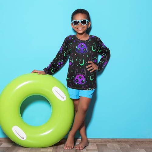 Boys Rash Guard Swim Shirt Long Sleeve UPF+ 50 Sun Shirts Quick Dry Shirt Light Cat Head for Toddler Kids4
