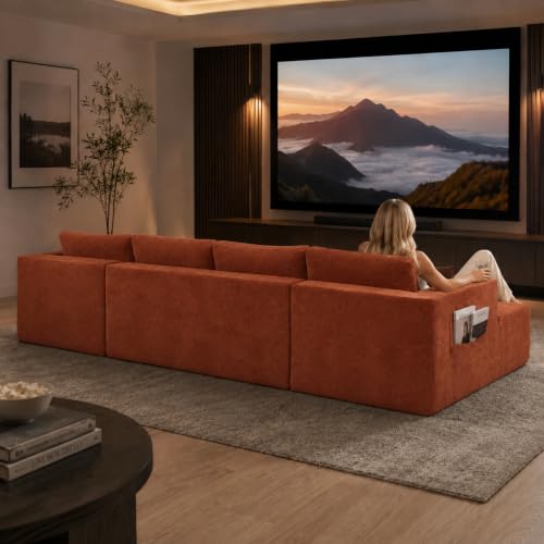 Image of KCGKCG 132 inch U Shaped Chenille Cloud Couch - No Assembly Required, Orange