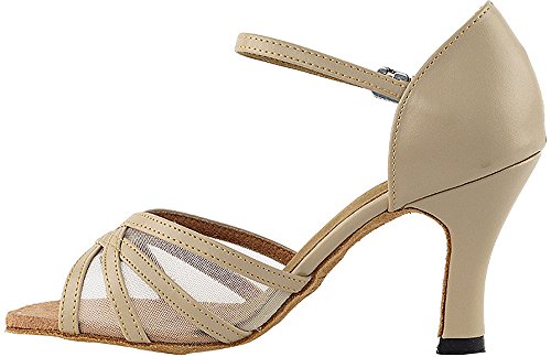 Women's Ballroom Dance Shoes Tango Wedding Salsa Dance Shoes Tan Leather & Flesh Mesh 6027Eb Comfortable - Very Fine 2.5" Heel 9 M Us [Bundle Of 5] #TOP3