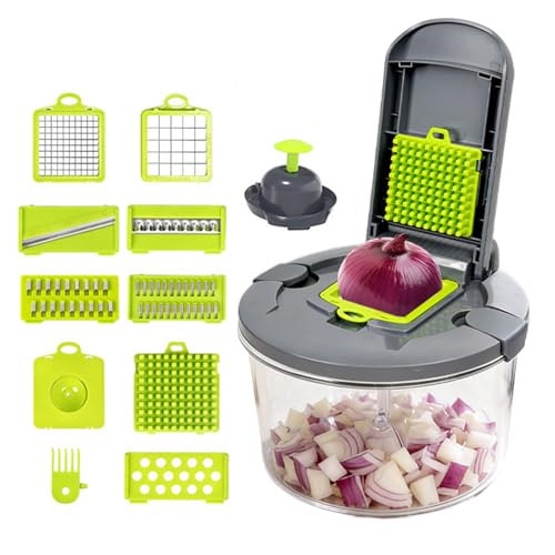 Picadora manual de cebolla | Cortador de verduras manual y rallador, cortador de verduras y picadora con cesta de goteo | para cocina, cebollas, ajo, patatas, ensalada, queso, verduras