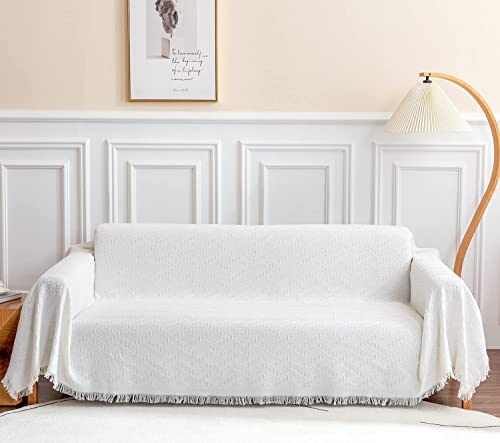 Deep Dream Sofa Cover, Sectional Couch Covers, Couch Covers For 3 Cushion Couch, Couch Cover For Dogs, Geometrical Jacquard Fabric Sofa Cover (X-Large, 71" X 118", White) #TOP1