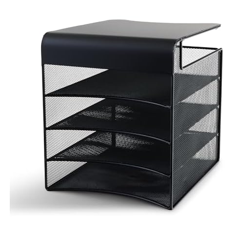 Safco Onyx Hanging Desktop Organizer with 4 Horizontal Trays, Under-Desk Storage Cover