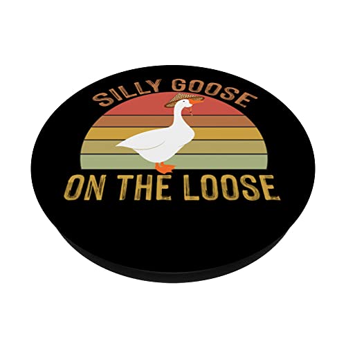 Retro Goose Shirts, Funny Geese, Silly Goose on the Loose PopSockets Swappable PopGrip, Black - Image 2