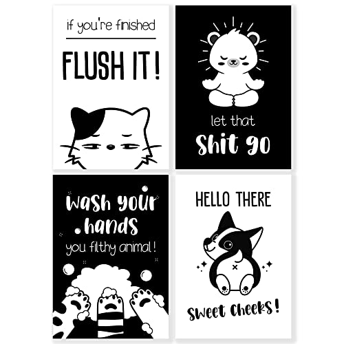 JJ PRIME - 4Pcs Funny Bathroom Wall Art Prints | Toilet Signs Funny Bathroom Poster | Bathroom Quotes Pictures for Bathroom Walls | Wall Prints Bathroom Decor - Animal Art Print [UNFRAMED]