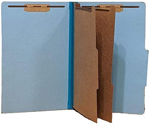 The File King Pressboard Classification Pale Blue Partition File Folder | Legal Size - Box of 10 | Two Dividers | Six 2” Durable Fastener Prongs | 2/5 Cut Top Tab | 2” Expansion