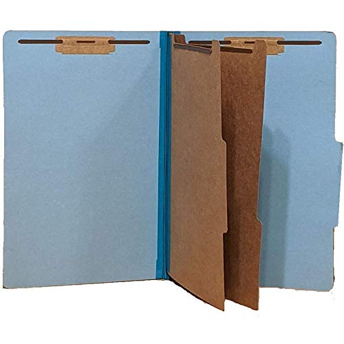 The File King Pressboard Classification Pale Blue Partition File Folder | Legal Size - Box Of 10 | Two Dividers | Six 2” Durable Fastener Prongs | 2/5 Cut Top Tab | 2” Expansion #TOP8