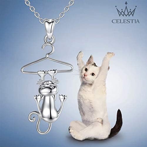CELESTA Cute Cat Pendant Necklace for Women Sterling Silver Jewellery, Cat Lovers Gifts for Women