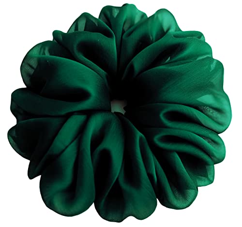 38 Colors Available, Big Scrunchies For Hair, Soft Cheer Chiffon Large Ponytail Holder, Cute Birthday Gift For Women Girl Teen, Holiday Accessory (Grass Green) #TOP3