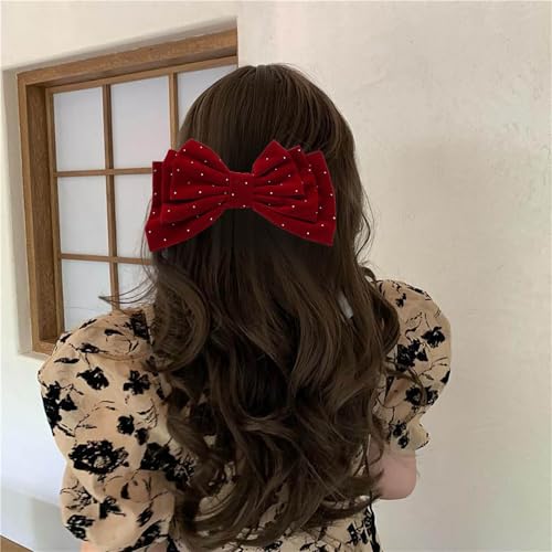 TseanYi Laço de cabelo grande de veludo com laço de cetim vermelho presilha de cabelo CZ laço de vel