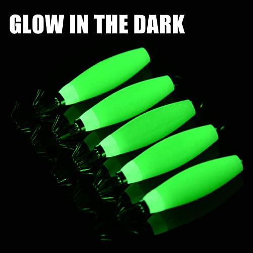 Orootl Luminous Squid Jig Hooks Saltwater, 5Pcs/10Pcs Glow Squid Jigs Kit Fluorescent Cuttlefish Sleeve Jig Octopus Lures Hard Fishing Baits Set With Tackle Box #TOP1