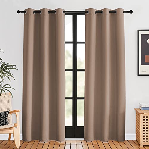 NICETOWN Window Draperies Blackout Curtain Panels, 1 Pair, 42 by 80 inches, Cappuccino, Window Treatment Thermal Insulated Solid Grommet Blackout Drap