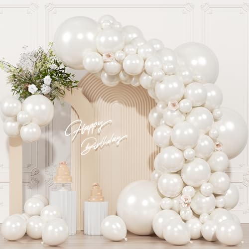 104pcs Pearl White Balloons Different Sizes Pack - 18/12/10/5 Inch Pearl Latex Balloons Garland Arch for Birthday Wedding Bridal Shower Valentines Day Party Decoration