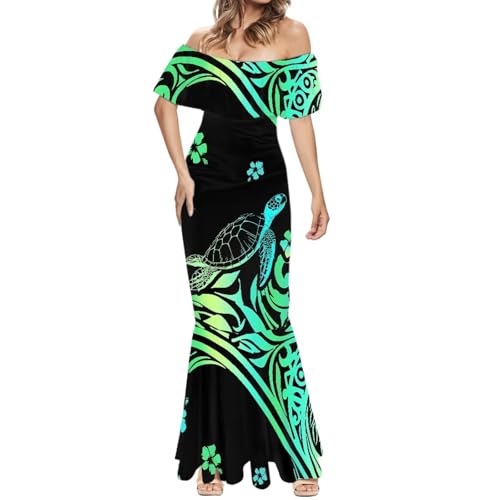 Image of Polynesian for Women S-7XL Off Shoulder Maxi Dress Hawaiian Summer Dresses