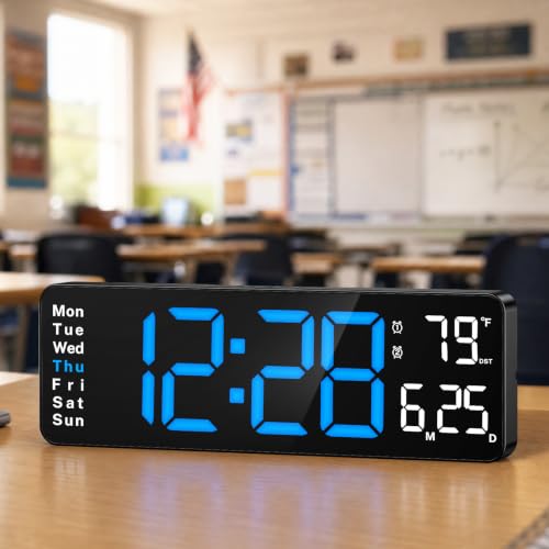 Image of Digital Clock Large Display, 13 inch Large Wall Clock for Classroom | Big Led Wall Clocks with Remote Control,Date,Week,Alarm,Temp&DST for Bedroom,Living Room,Gym,Office,Garage