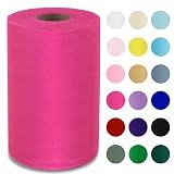 Hot Pink Tulle Fabric Roll 6” by 100 Yards (300 ft) Soft Tulle Spool for DIY Crafting Favor Supplies, Tutus, Wedding, Party Decorations, Gift Wrapping