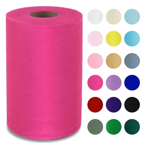 Image of Hot Pink Tulle Fabric Roll 6 Inch x 100 Yards Tulle Ribbon
