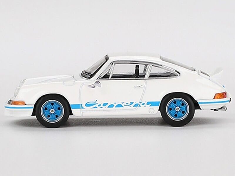 911 Carrera RS 2.7 Grand Prix White with Blue Stripes and Wheels Limited Edition to 4800 Pieces Worldwide 1/64 Diecast Model Car by Mini GT MGT00715