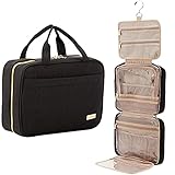 NISHEL Large Hanging Travel Toiletry Bag, Portable Makeup Organizer, Cosmetic Holder for Brushes Set, Full-Sized Shampoo, Conditioner, Accessories, Black