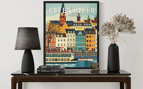 Copenhagen Denmark Art Print Poster, Europe City Skyline Artwork Painting Wall Art Vintage Painting for Bedroom Bathroom Living Room Decor 53 (Copenhagen Denmark, 10\"L x 8\"W, Unframed)