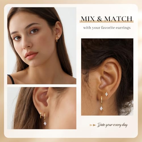 14K Gold Plated Hoop Earrings Set for Women, Hypoallergenic CZ Flower/Bow Earrings, Gold Earring Stacks, Dainty Cute Jewelry Gifts for Women Wife3