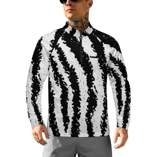 Black and White Tiger Stripe Men's Sun Protection Shirts UV SPF UPF 50+ Long Sleeve Rash Guard Lightweight