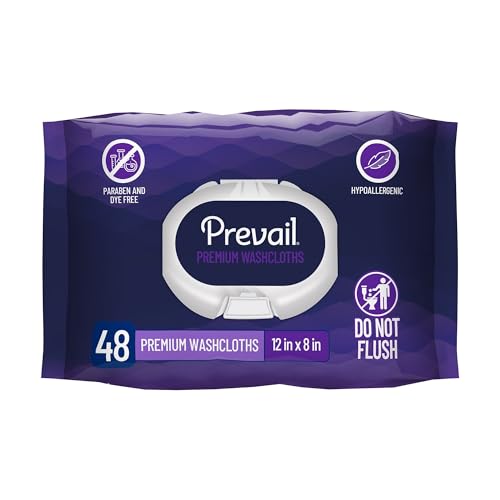 Prevail Premium Quilted Soft Pack Adult Washcloths Unisex Adult Disposable Incontinence Wipes for Men & Women 12x 8 Pack of 48