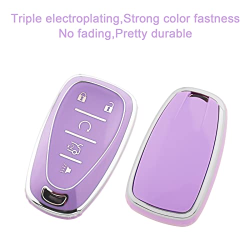 Xiyang Trade For Chevy Key Fob Cover With Keychain,Soft Tpu Key Case Shell Full Protection For Chevrolet 2016-2021 Chevy Equinox Malibu Camaro Cruze Blazer Traverse Trax 5 Button Holder (Purple) #TOP4