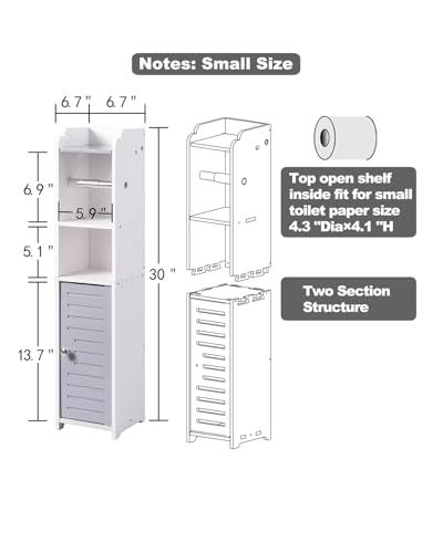 AOJEZOR Toilet Paper Holder Stand: Small Bathroom Storage Cabinet - Light Grey - White - Image 6
