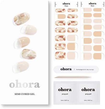 ohora Semi Cured Gel Nail Strips (N Ombrer Beige) - Works with Any Nail Lamps, Salon-Quality, Long Lasting, Easy to Apply & Remove - Includes 2 Prep Pads, Nail File & Wooden Stick