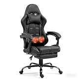 ECOTOUGE Massage Gaming Chair, Video Game Chair with Footrest, Ergonomic Computer Chair with Headrest and Massage Lumbar Support, Height Adjustable High Back Office Desk Chair with 360° Swivel, Black