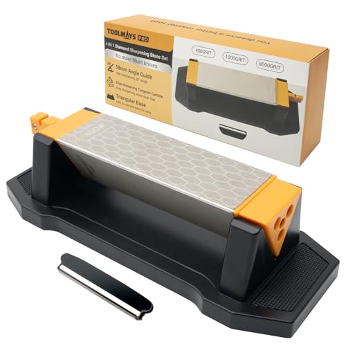 TOOMAYS Sharpening Stone 3 Side Grit 400/1000/8000, Premium Industrial Diamond & Ceramic, Knife Sharpener Stone with Angle Guide and Non-Slip Base (3 Side Grit 400/1000/8000)