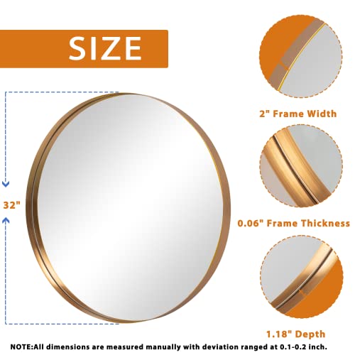 Neutype 32 Inch Round Mirror Circle Mirrors For Wall, Gold Bathroom Mirror For Wall Round Mirrors For Bathroom Vanity, Wall Mounted Deep Set Aluminum Alloy Frame For Bathroom, Living Room, Bedroom #TOP3