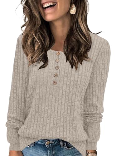 Image of DB MOON Womens Lightweight Sweaters 2026 Long Sleeve Henley Shirt Fall Casual Crewneck Tunic Tops