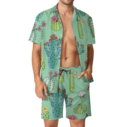 Ensemble Chemise Short Homme Cactus Cartoon idéal pour vos Vacances et Journées à la Plage