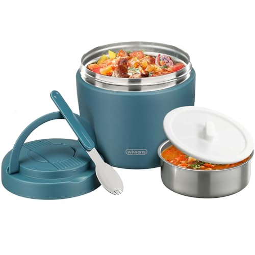 wiwens Thermo Food Jar for Hot Food Adults 32OZ Soup Thermo Lunch Containers Wide Mouth Vacuum Insulated Stainless Steel Leakproof Bento Box with Spoon (lake blue) by wiwens - Used condition - US$28.98