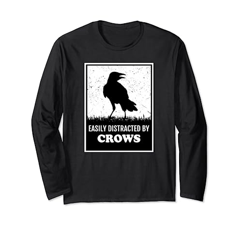 Raven Crow Funny Birding Lover Easily Distracted By Crows Manga Larga