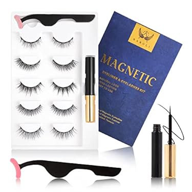 AMAZON - Magnetic Eyelashes Magnetic lashes Eyelashes magnetic lashes natural Magnetic Eyelashes with Eyeliner False Eyelashes Natural Look-No Glue Needed (5-Pairs)