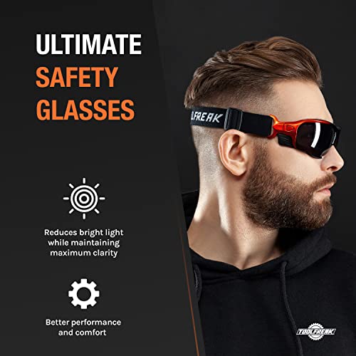 Toolfreak Recka Safety Glasses And Goggles Combo With Foam Padding, Rated To Ansi Z87.1-2015, Accessories Included (Smoke Tinted Lens) #TOP2