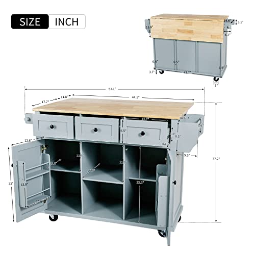 Rolling Mobile Kitchen Island Cart Cabinet With Door Internal Storage Racks, 3 Drawers And 5 Locking Wheels For Dining Room #TOP1