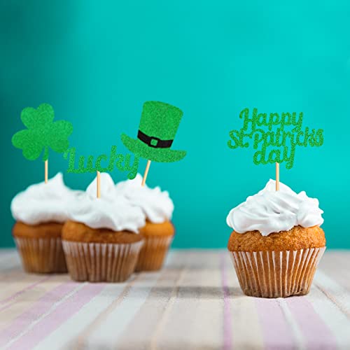 Keaziu 24 Pack St Patrick's Day Cupcake Toppers Green Shamrock Lucky Cupcake Toppers Irish St Patrick's Day Festival Party Decoration Supplies 2 #TOP3