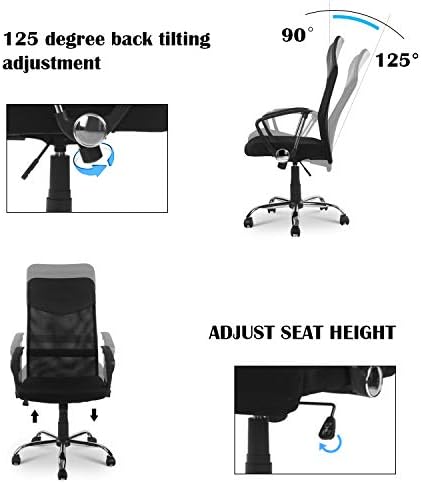 Adjustable Height Executive Chair, Mesh Desk Chair with Armrest and Lumbar Support, Moveable Home Office Swivel Computer Chair Study Stool for Living Room Bedroom, 66×66×112cm, Black