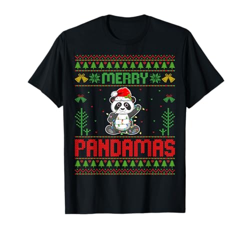 Merry Pandamas Cute Panda Santa Hat Ugly Christmas T-Shirt