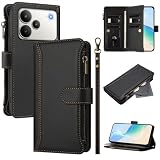 Rfvzubemok Compatible with Realme P4 Pro 5G Flip Kickstand Double Card Slots Zipper Wallet Case Black
