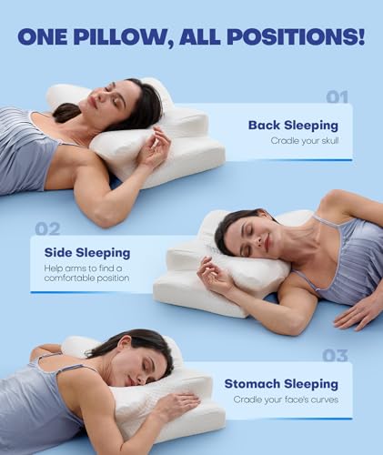 Image of Emircey Clinical-Level Relief Cervical Neck Pillow for Sleeping, Orthopedic Contour Memory Foam Pillow for Side Sleepers,Cooling Reading Pillow Neck Relief, Ergonomic Back Stomach Sleepers,Dove Grey