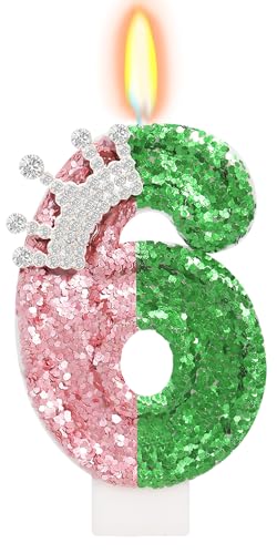 Elekfx Pink and Green Crown Number 6 Candle Wicked Birthday Decorations