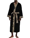Alexander Del Rossa Men’s Plush Fleece Robe, Black with Leopard Print (A0118B10XL)