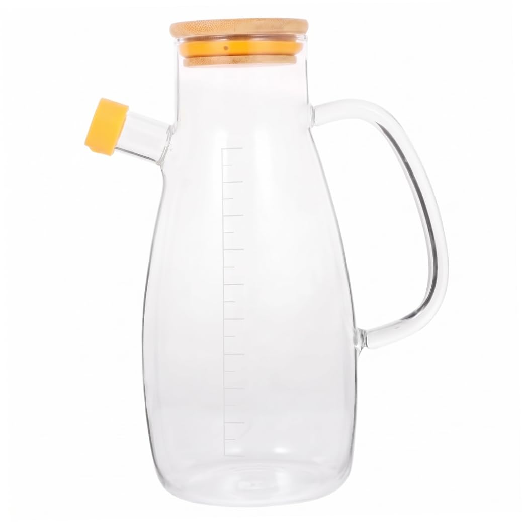Imooreshine Cooking Oil Dispenser for Kitchen, 34Oz with Handle and Spout, Olive Oil Container, Transparent Glass Bottle with Silicone Lid for Home Cooking and Meal Prep