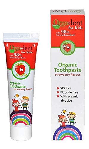 Dentífrico para Niños Sabor Fresas silvestres, con Aloe Vera y Prebioticos Orgadent, SLS free, Fluoride free, Organic abrasive 50 ml