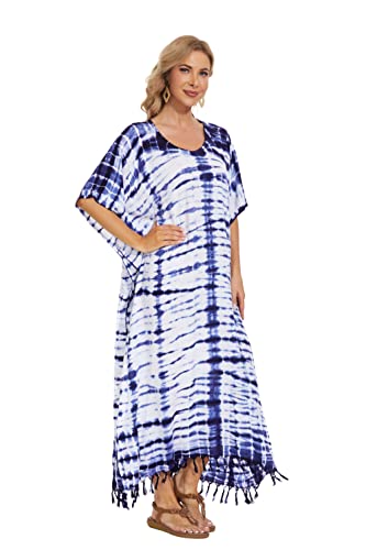 Image of Beautybatik Women Hippie Tie Dye Caftan Kaftan Loungewear Maxi Plus Size Long Dress XL to 4X